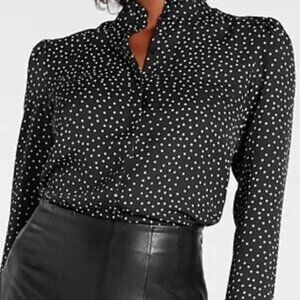 Express relaxed ruffle neck polka dot Portofino shirt
